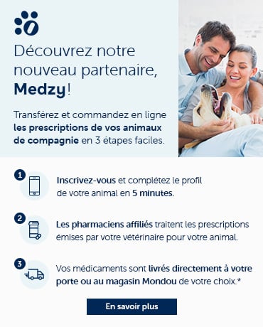 Découvrez notre nouveau partenaire, Medzy - Transférez et commandez en ligne les prescriptions de vos animaux de compagnie en 3 étapes faciles.